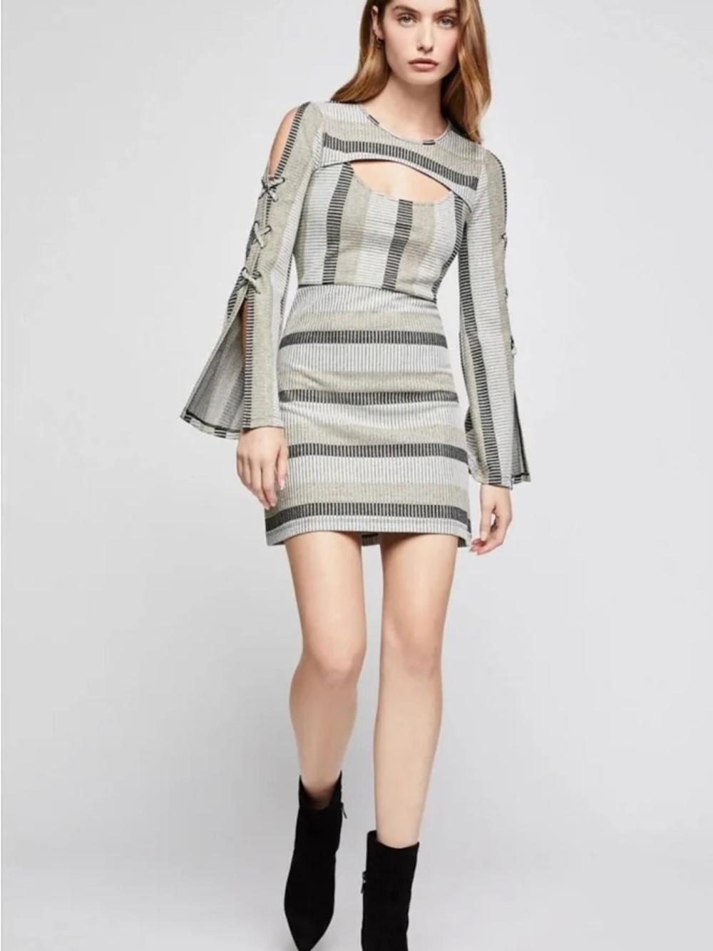 BCBGeneration Striped Cutout Mini Dress in Black and Cream